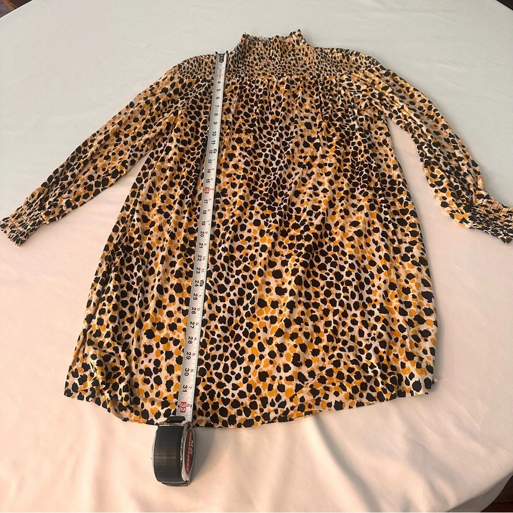 Ann Taylor Leopard Mock Turtleneck Long Sleeve Swing Dress XS extra small Petite - Picture 3 of 9